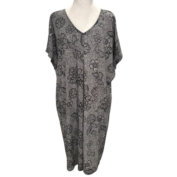 J.Jill Wearever Collection Black Floral Sheath Dress XL Beach Vacation Light - Picture 2 of 10
